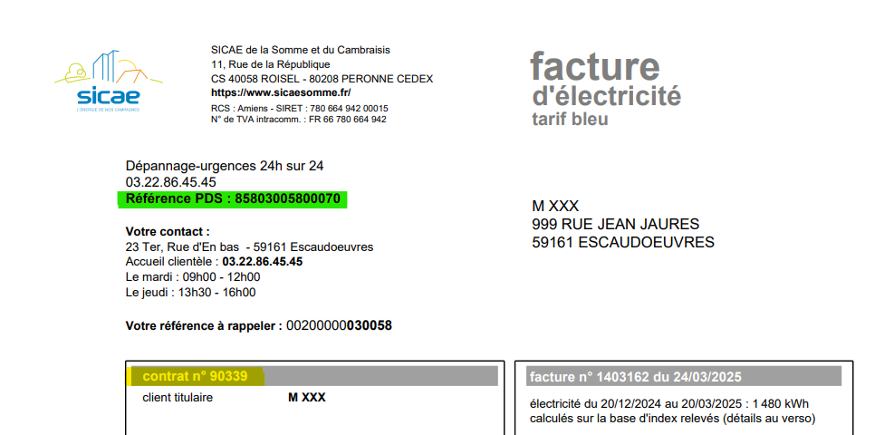 Numéro de contrat